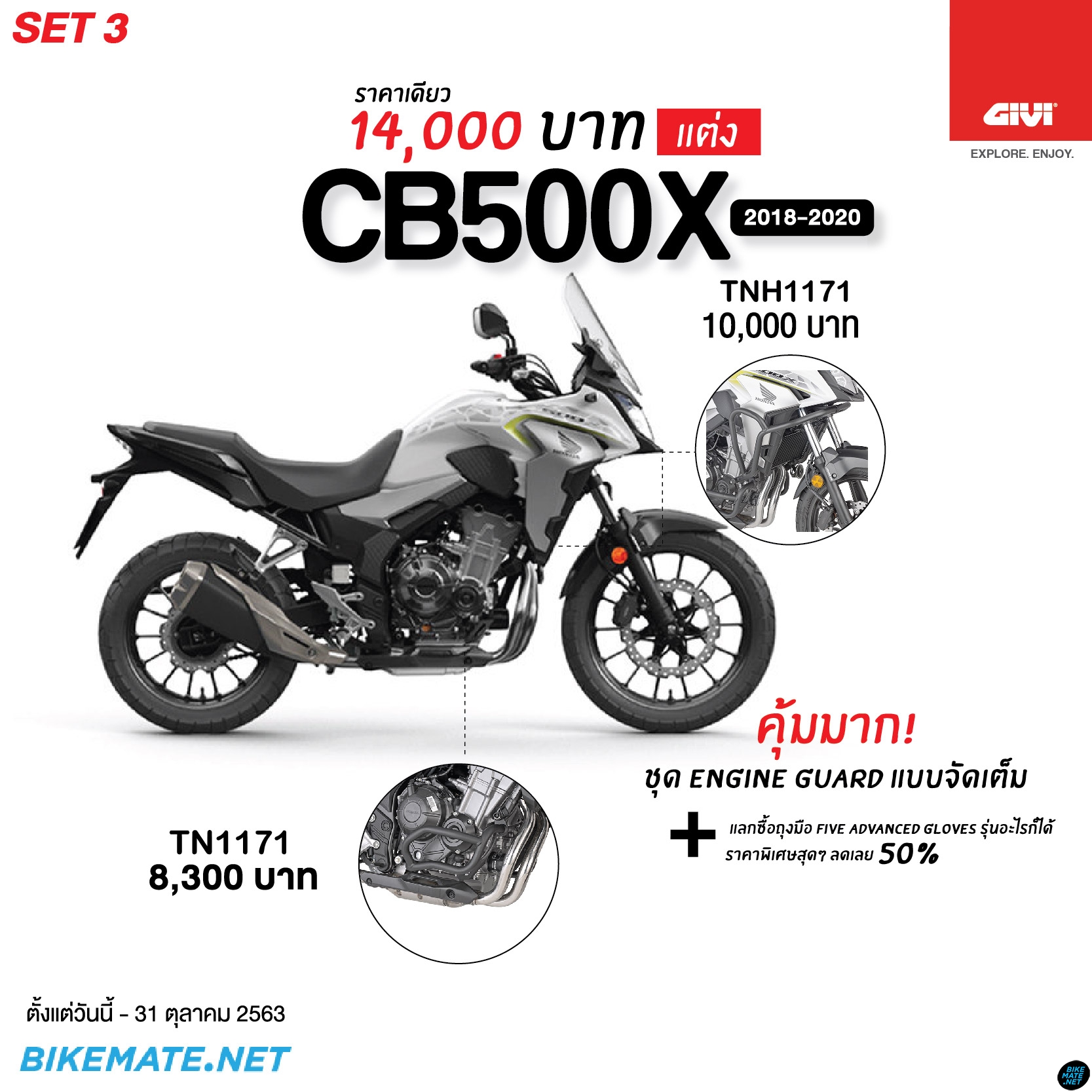 GIVI Honda CB500X Combo Set 3 – ชุดอุปกรณ์แต่งรถมอเตอร์ไซค์ Honda CB500X (2018-2020)