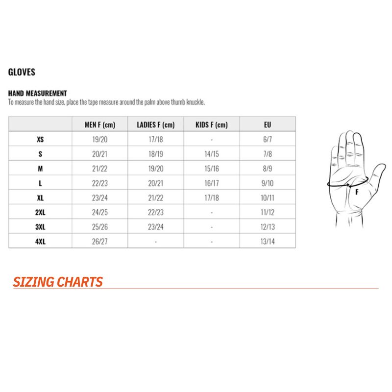 IXON Motorcycle Gloves Chart Size