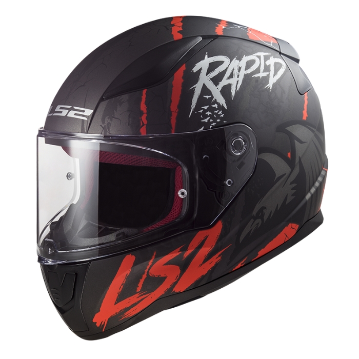 LS2 Helmet FF353 Rapid Raven Matt Black White Red Full face helmet