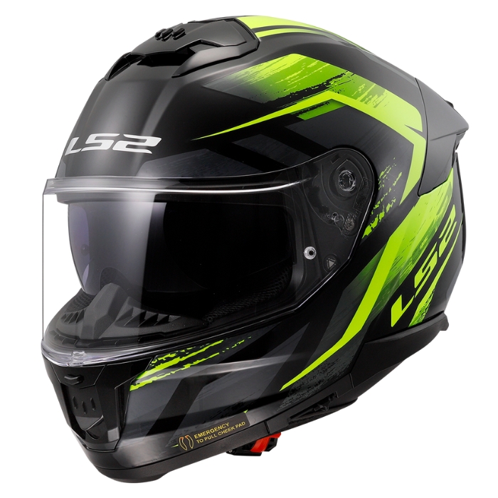 LS2 Helmets FF808 Fury Black H-V Yellow หมวกกันน็อคเต็มใบ