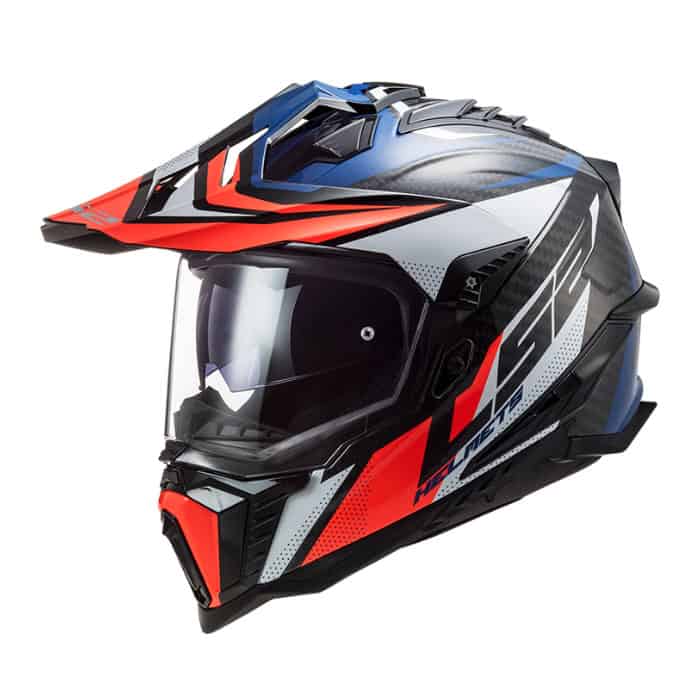 LS2 Helmets MX701 Carbon Focus Gloss Blue White Red - หมวกกันน็อคแอดเวนเจอร์