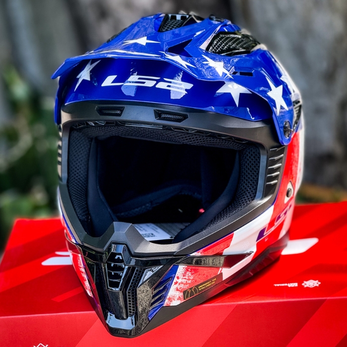 LS2 MX708 Battle Scare Red White Blue Off-Road Helmet