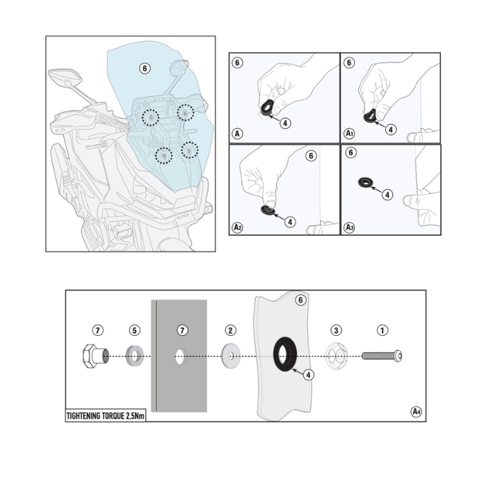 givi-d7604kit-zontes-368g-screen-fitting-kit (2) GIVI D7604KIT Windscreen Fitting for GIVI 7406DT