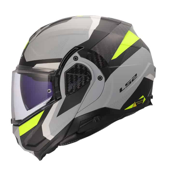 ff910-triple-matt-light-grey-hv-yellow (2) LS2 FF910 Triple Matt Light Grey Modular Helmet