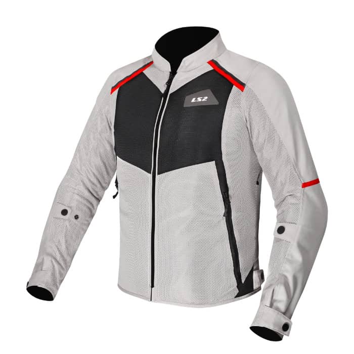 ls2-breeze-grey-black-red-front LS2 Breeze Grey Black Red Motorcycle Jacket