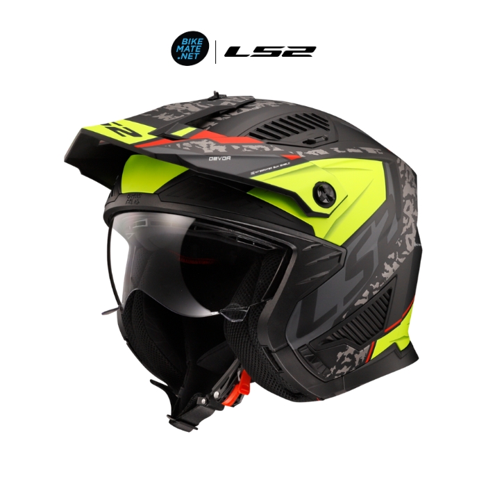 LS2 OF606 Devor Matt Black HV Yellow Open Face Helmet